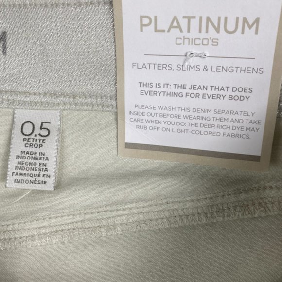 NWT Chico's Platinum Silver Metallic Petite Crop 0.5 Jeans - Picture 7 of 8